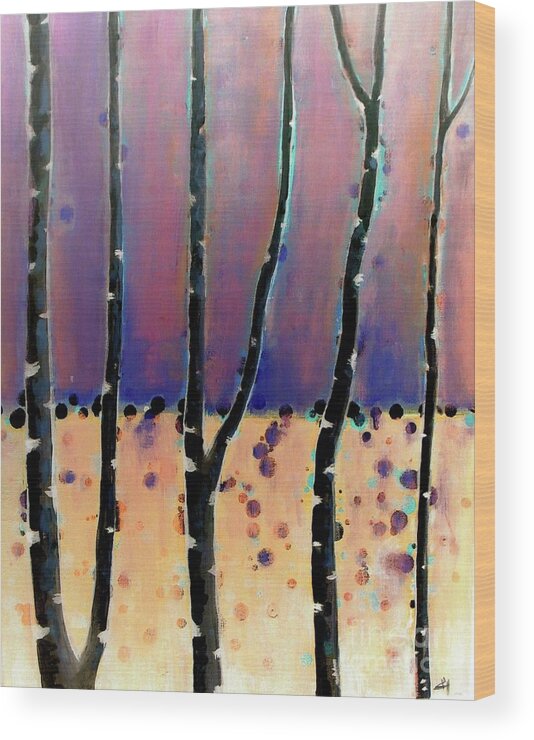 Abstract Wood Print featuring the painting Night Fiesta by Vesna Antic