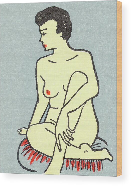 Adult Wood Print featuring the drawing Nude Woman Sitting on Pillow by CSA Images