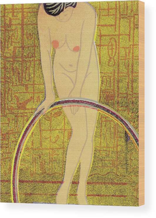 Adult Wood Print featuring the drawing Nude Woman With Hula Hoop by CSA Images
