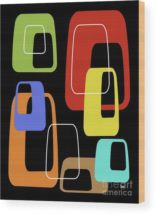 Mid Century Modern Wood Print featuring the digital art Oblongs on Black 3 by Donna Mibus