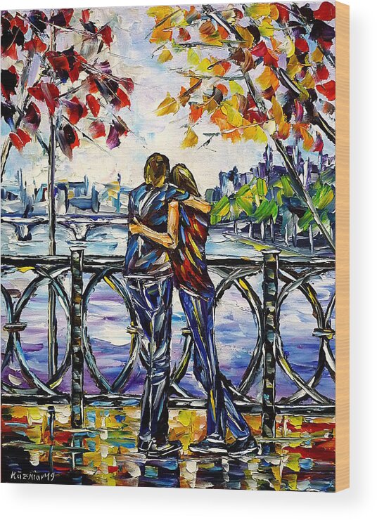 I Love Paris Wood Print featuring the painting On The Paris Bridge by Mirek Kuzniar