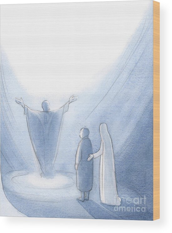 Mary Wood Print featuring the painting Our Blessed Lady Shepherds Us Forward Encouraging Us To Pray With Christ To God Our Father by Elizabeth Wang