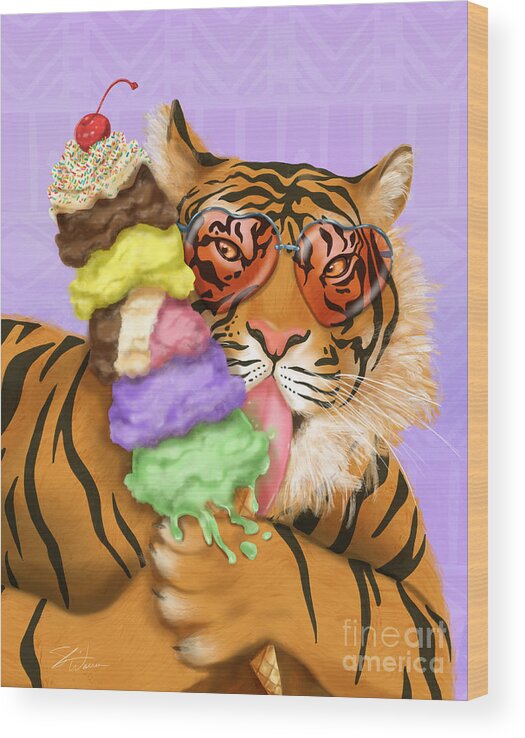 Tiger Wood Print featuring the mixed media Party Safari Tiger by Shari Warren