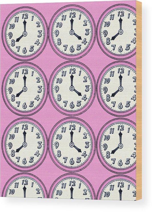 Background Wood Print featuring the drawing Pattern of Clocks by CSA Images