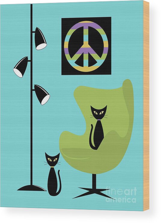 70s Wood Print featuring the digital art Peace Symbol Green Chair by Donna Mibus