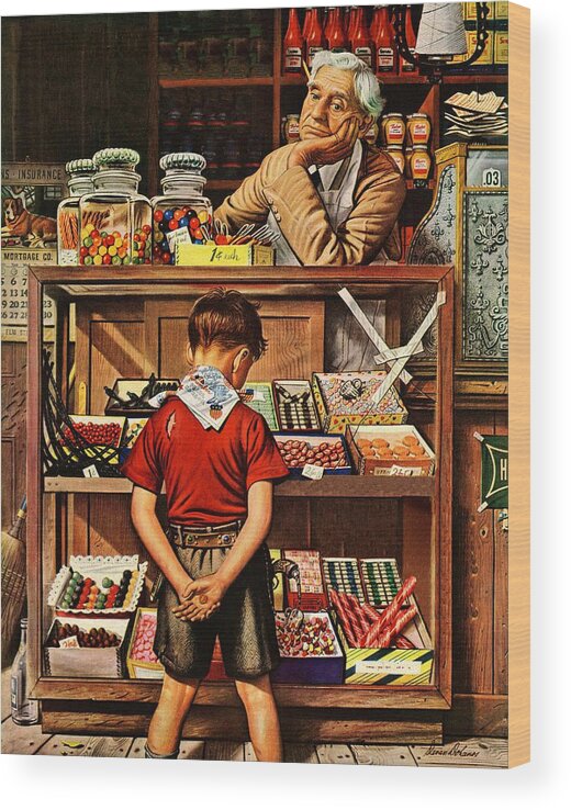 Boy Wood Print featuring the drawing Penny Candy by Stevan Dohanos