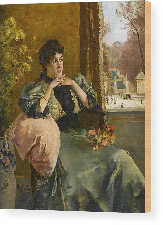 19th Century Art Wood Print featuring the painting Pensive Woman Near a Window by Alfred Stevens