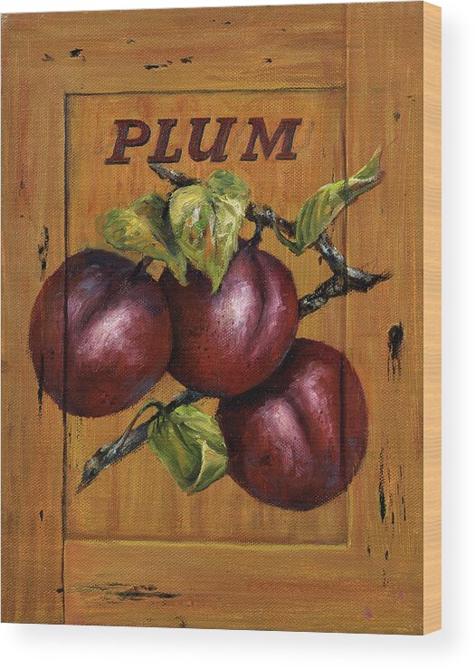 Plums Wood Print featuring the painting Perfect Plums by Lynne Pittard