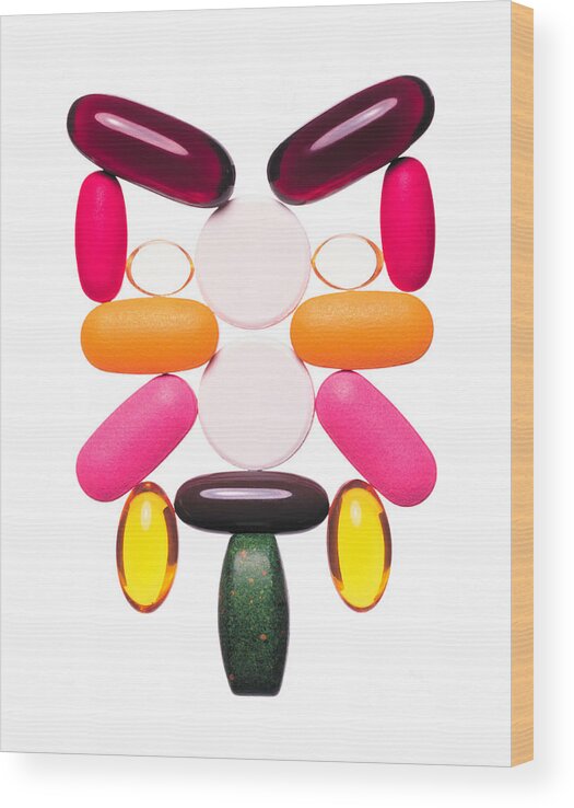 White Background Wood Print featuring the photograph Pill Face by Davies And Starr