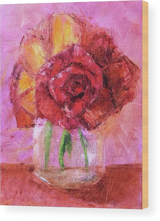 Roses Wood Print featuring the digital art Pink and Red by Karen Conley