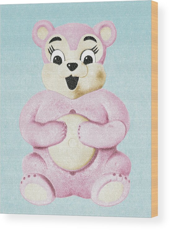 Animal Wood Print featuring the drawing Pink Bear by CSA Images
