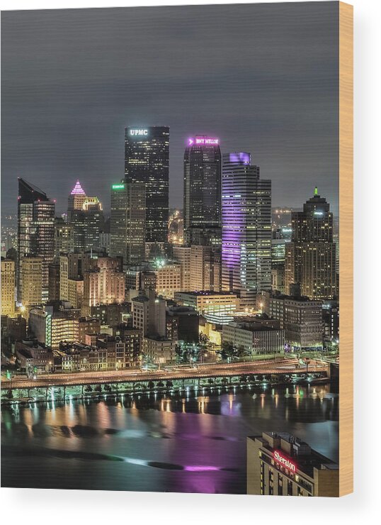 Pittsburgh Wood Print featuring the photograph Pittsburgh Night Skyscrapers by Ginger Stein