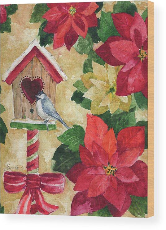 Poinsettia Wood Print featuring the painting Poinsettia by Marietta Cohen Art And Design