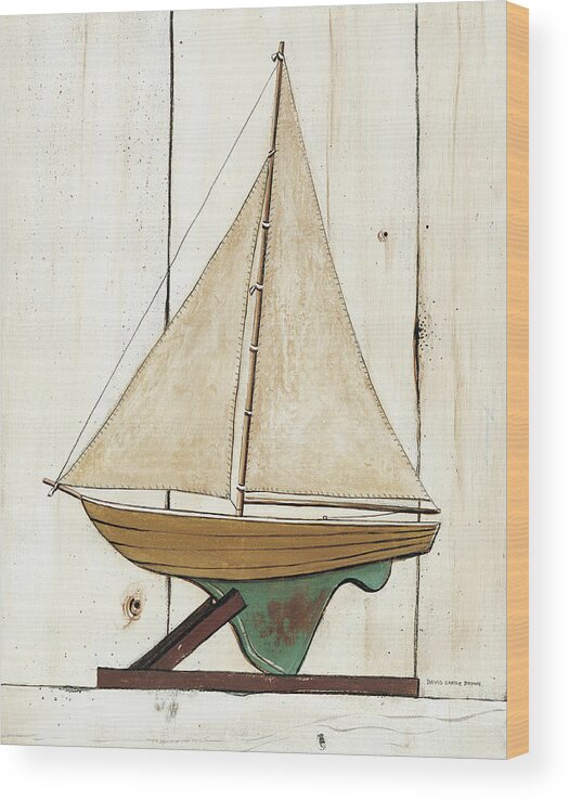 Boat Wood Print featuring the painting Pond Yacht I by David Carter Brown