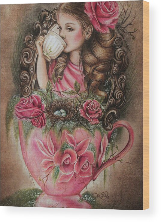 Porcelain - Tea Series Wood Print featuring the mixed media Porcelain - Tea Series by Sheena Pike Art And Illustration