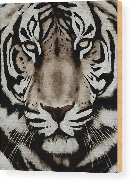 Aggressive Disposition Wood Print featuring the digital art Portrait of a Tiger by Jan Keteleer