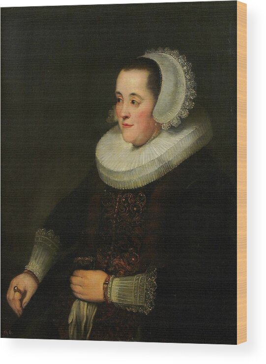 Portrait Of A Woman Wood Print featuring the painting 'Portrait of a Woman', 17th century, Dutch Sch... by Rembrandt -1606-1669-