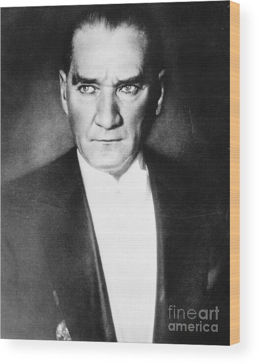 Mustafa Kemal Ataturk Wood Print featuring the photograph Portrait Of President Kemal Ataturk by Bettmann