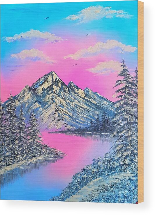Mountains Wood Print featuring the painting Mountains Pretty cool winter glow by Angela Whitehouse