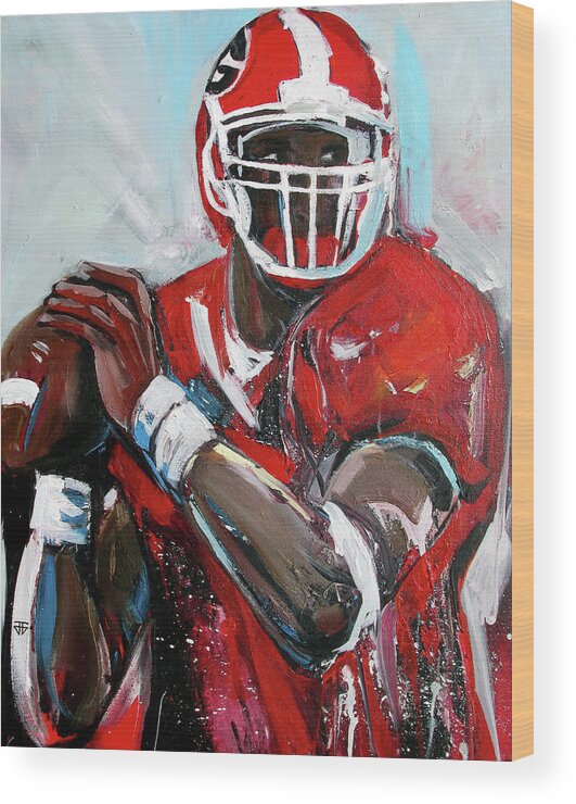 Uga Quarterback Wood Print featuring the painting Quarterback by John Gholson