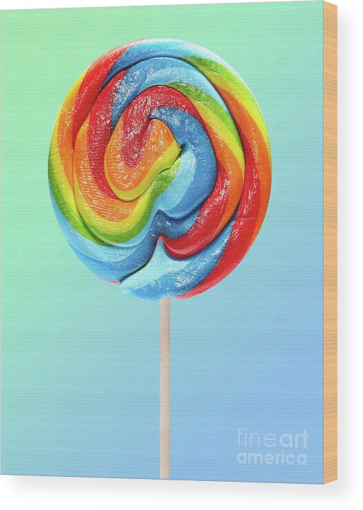 Unhealthy Eating Wood Print featuring the photograph Rainbow Candy Lolipop by Shana Novak