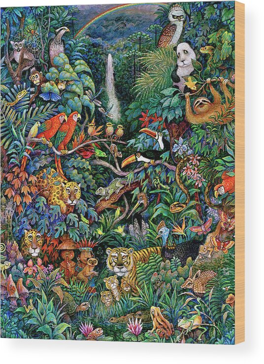 #faatoppicks Wood Print featuring the painting Rainbow Rainforest by Bill Bell