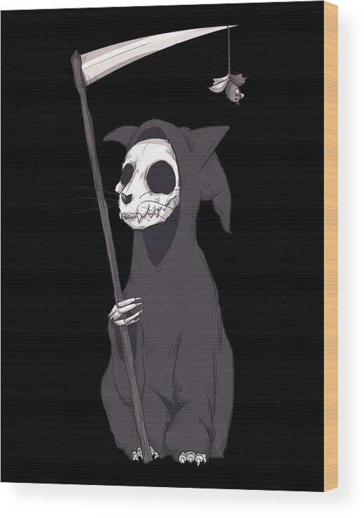 Reaper Cat Wood Print featuring the drawing Reaper Cat by Ludwig Van Bacon