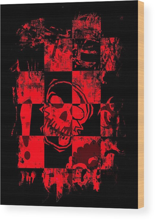 Grunge Wood Print featuring the digital art Red Grunge Skull Graphic by Roseanne Jones