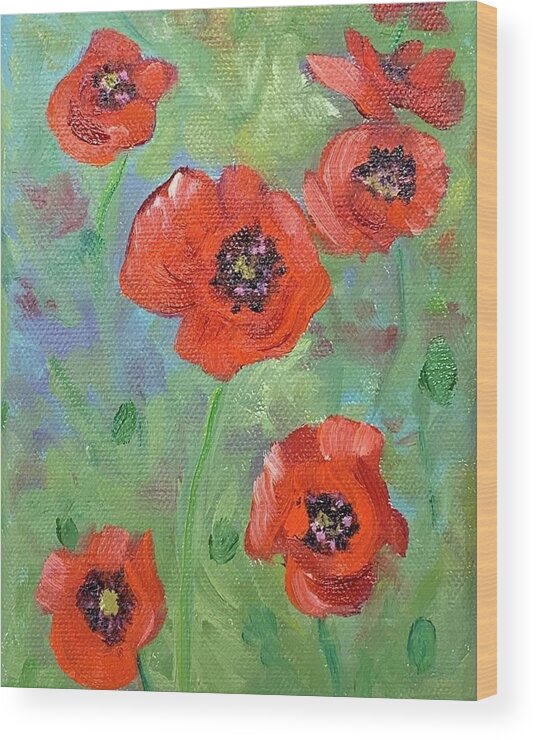Poppies Wood Print featuring the painting Red Poppies by Melissa Torres