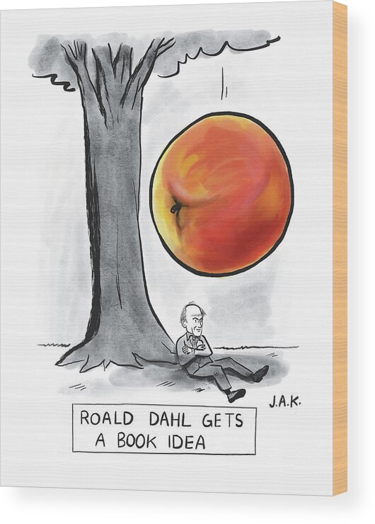 Captionless Wood Print featuring the drawing Roald Dahl Gets a Book Idea by Jason Adam Katzenstein