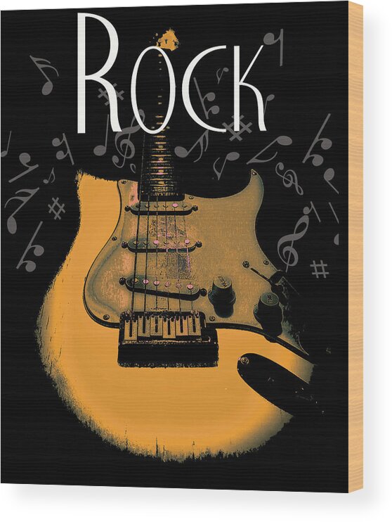 Guitar Wood Print featuring the digital art Rock Guitar Music Notes by Guitarwacky Fine Art