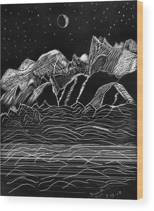 Rocky Mountains Wood Print featuring the drawing Rocky Mountain High by Branwen Drew