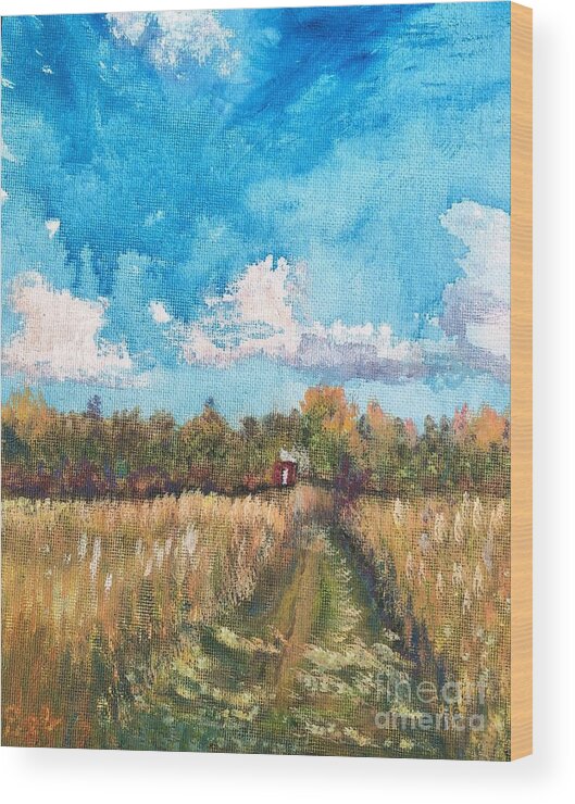 Landscape Wood Print featuring the painting Rodger's Field by Deb Stroh-Larson