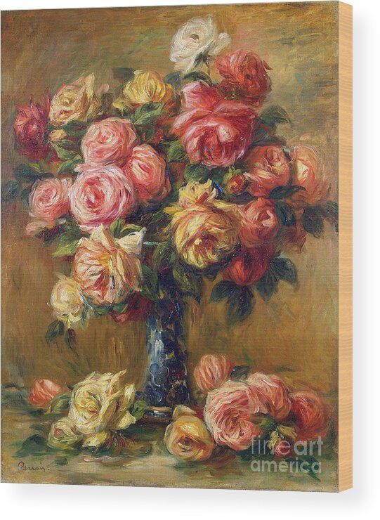 Oil Painting Wood Print featuring the drawing Roses In A Vase, C1910. Artist by Heritage Images
