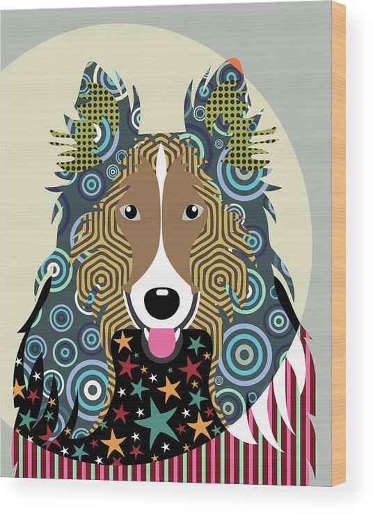 Rough Collie Wood Print featuring the digital art Rough Collie by Lanre Adefioye