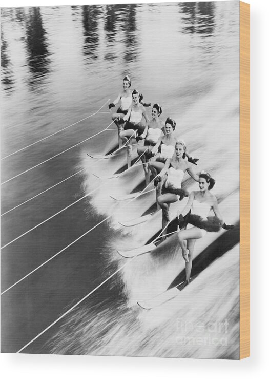Friendship Wood Print featuring the photograph Row Of Women Water Skiing by Everett Collection
