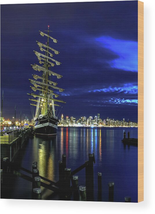 Alex Lyubar Wood Print featuring the photograph Russian Sailing Ship Kruzenshtern by Alex Lyubar