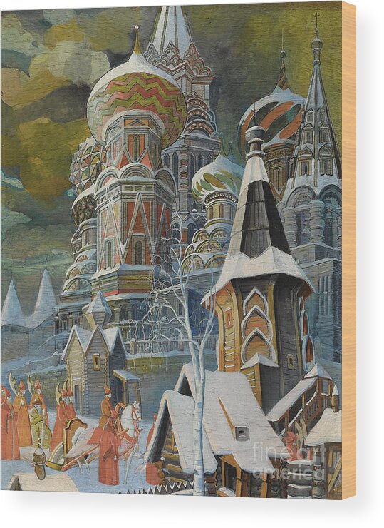 Oil Painting Wood Print featuring the drawing Saint Basils Cathedral by Heritage Images