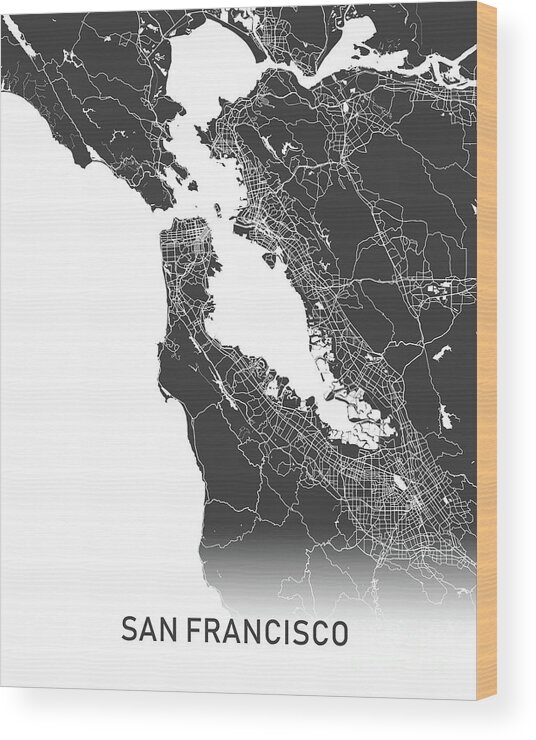 San Francisco Wood Print featuring the photograph San Francisco map black and white by Delphimages Map Creations