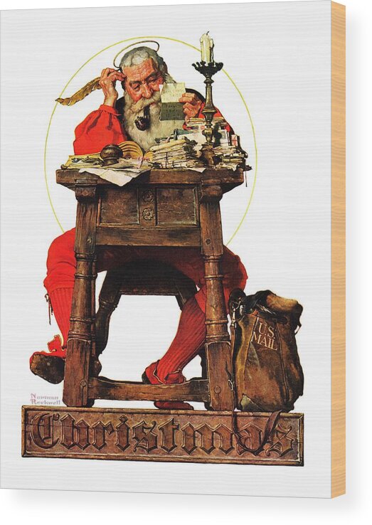 #faaadwordsbest Wood Print featuring the painting Santa At His Desk by Norman Rockwell