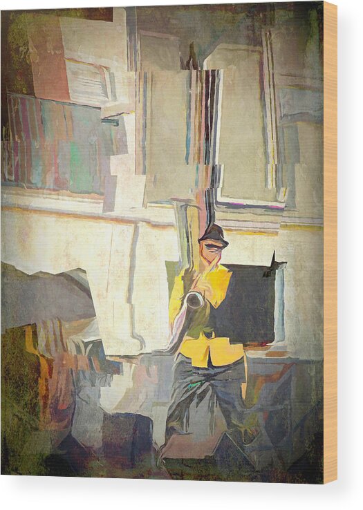 Cubism Wood Print featuring the photograph Sax Man by Pete Rems