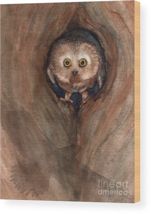 Owl Wood Print featuring the painting Scardy Owl by Amy Stielstra