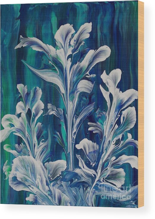 Blues Wood Print featuring the painting Sea Flowers by Maria Martinez
