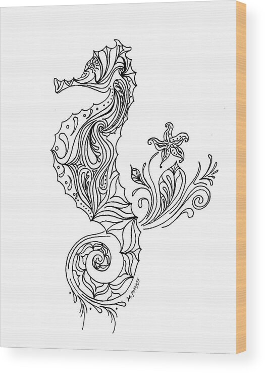 Seahorse Wood Print featuring the painting Seahorse by Green Girl Canvas