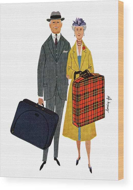 People Wood Print featuring the photograph Senior Couple With Suitcases by Graphicaartis