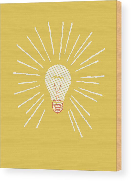 Bright Wood Print featuring the drawing Shining Lightbulb by CSA Images