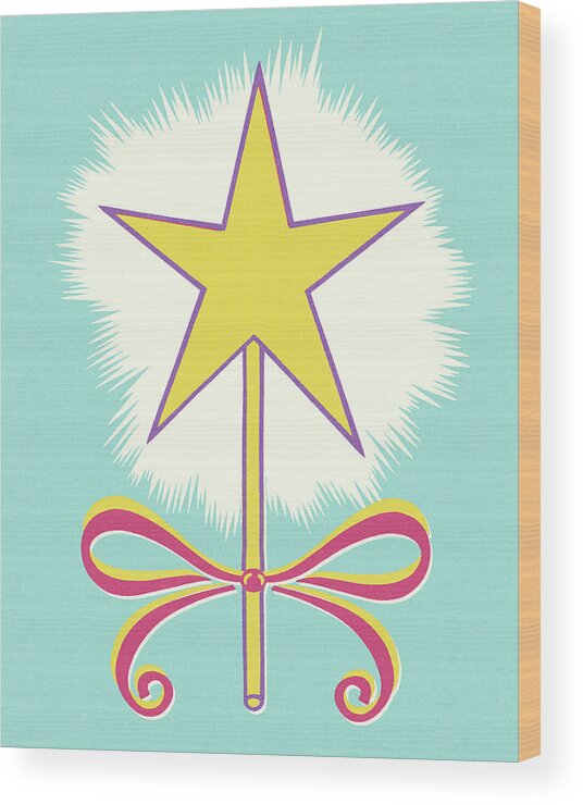 Blue Background Wood Print featuring the drawing Shining Star Magic Wand by CSA Images