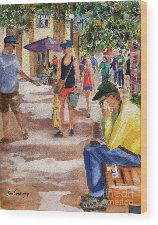 Shopping Wood Print featuring the painting Shopping on Pearl St Mall by Sue Carmony