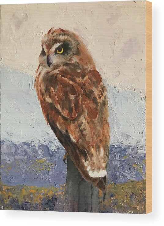 Owl Wood Print featuring the painting Short-eared Owl by Marsha Karle