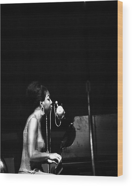 Nina Simone Wood Print featuring the photograph Singer Nina Simone Performs At The Jazz by New York Daily News Archive